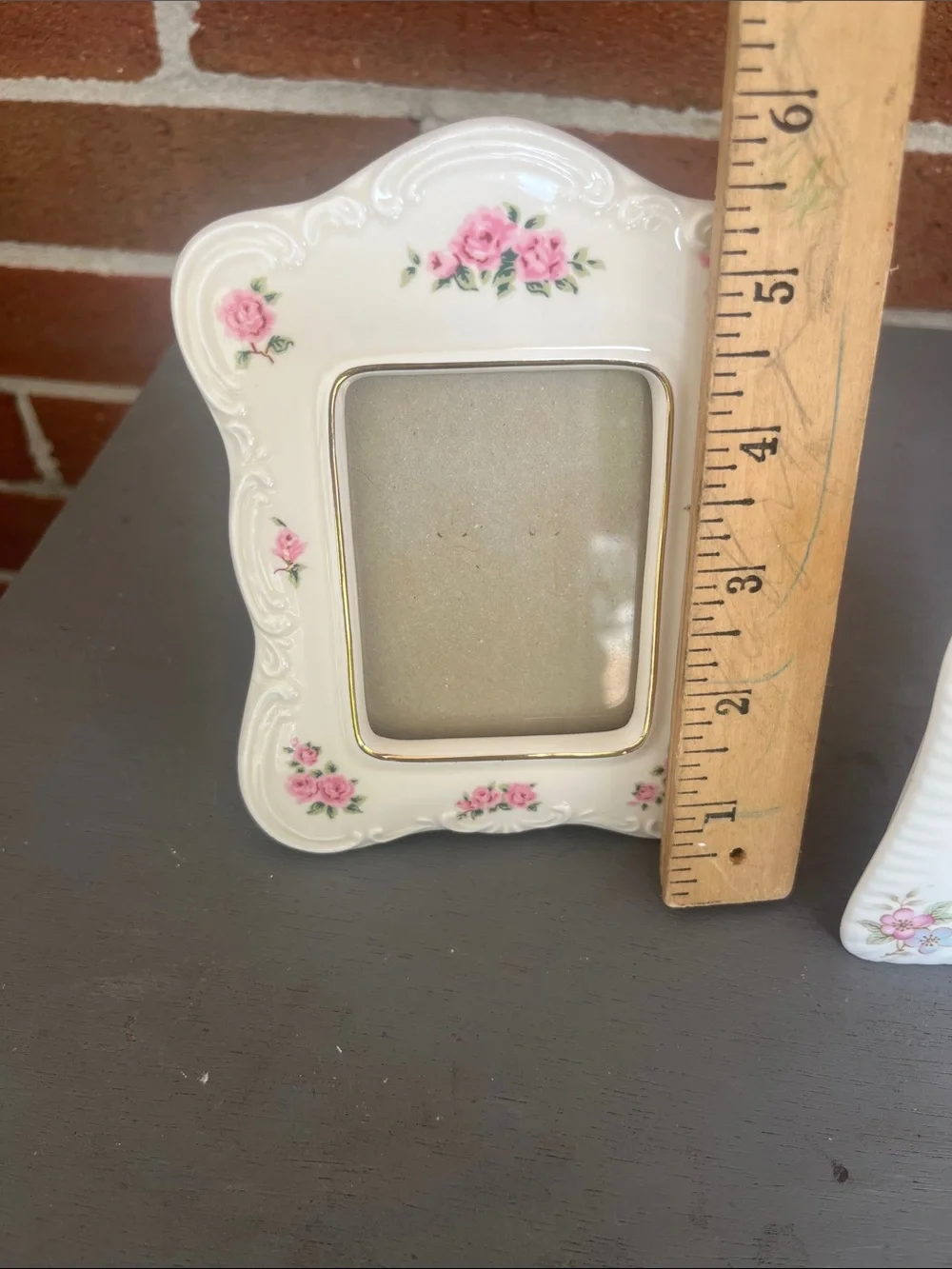 Vintage Picture Frame Set White China with Pink Rose Floral Accents Cottage Chic